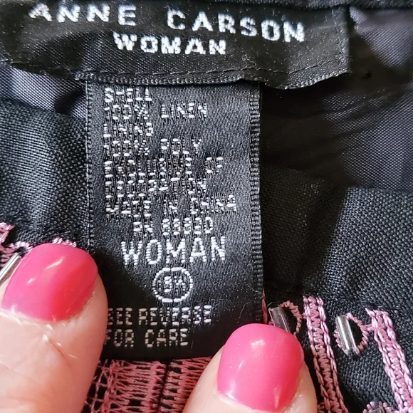 Anne‎ Carson Black Linen  Skirt Pink Embroidery EUC size 18 - Picture 3 of 8